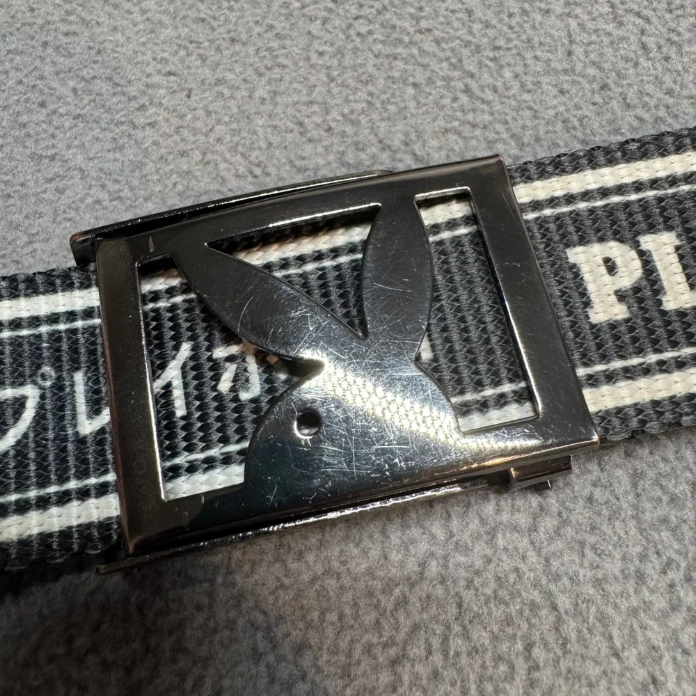 Playboy Spencers Web Belt Rabbit Head Logo Black White Japanese Kanji OS